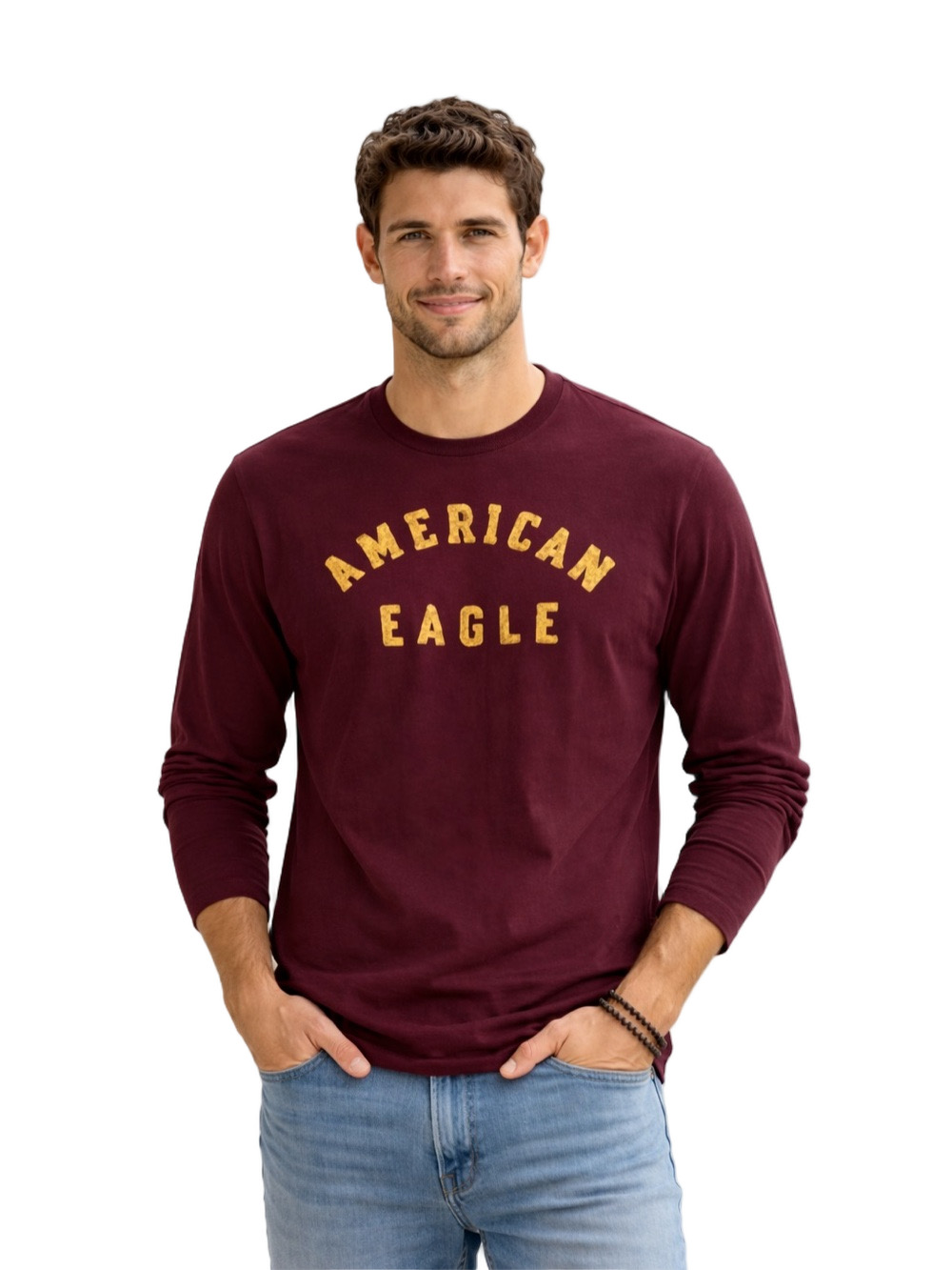American Eagle Outfitters Brown and Yellow cotton Long Sleeve men’s  Tee shirt